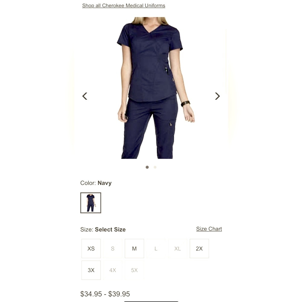 Cherokee LUXE Sport Scrub Top • Size Small • Navy